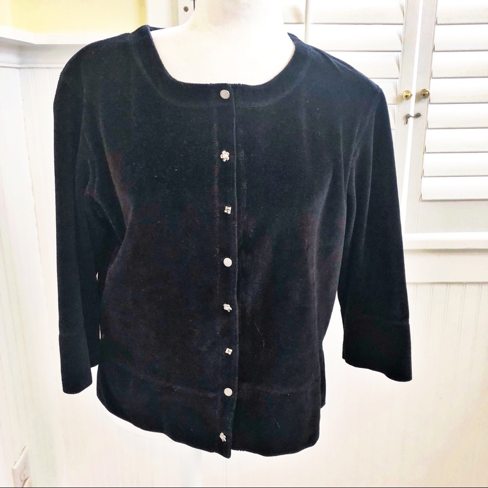 J. Jill Black Velour Button-Up Cardigan Size Small